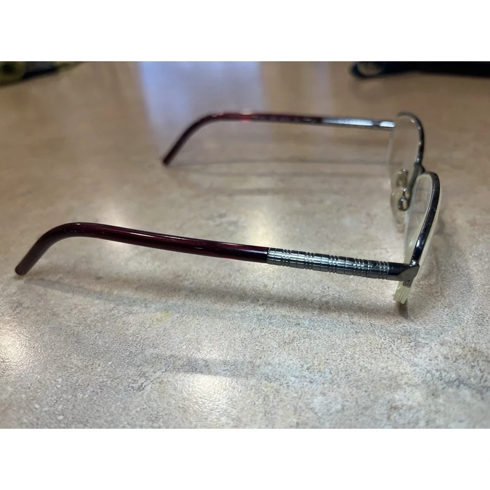 BURBERRY B1157 1003 Italy Silver/Burgundy Half Rim Eyeglasses Frame 52-17-135